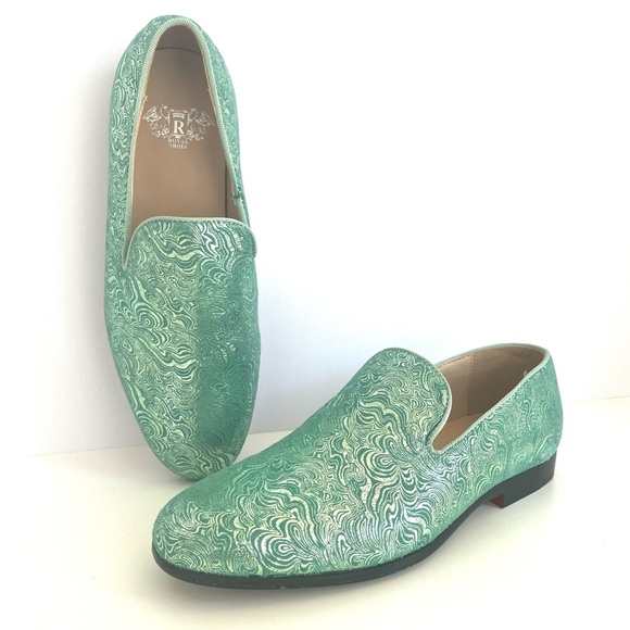 Royal Shoes Mint Green Gold Metallic Smokers Shoe Slipper Slip On Loafer Gaudy - Picture 1 of 14
